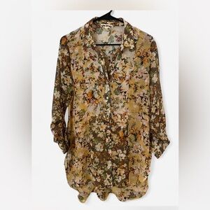 Floral Button-Down Blouse - Olive Floral